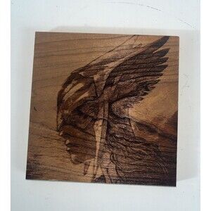 Wood Hand Carved Plaque Warrior 6x6